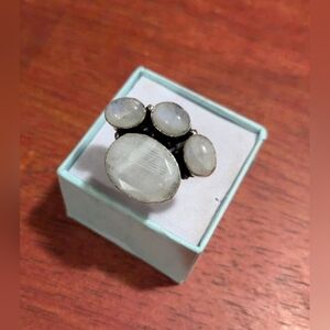 SOLD!!! Handcrafted Rainbow Moonstone Pet Paw Print Ring - A (8)